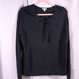 J Jill Womens Small Gray Lace Up Round Neck Pullover Long Sleeve Sweater